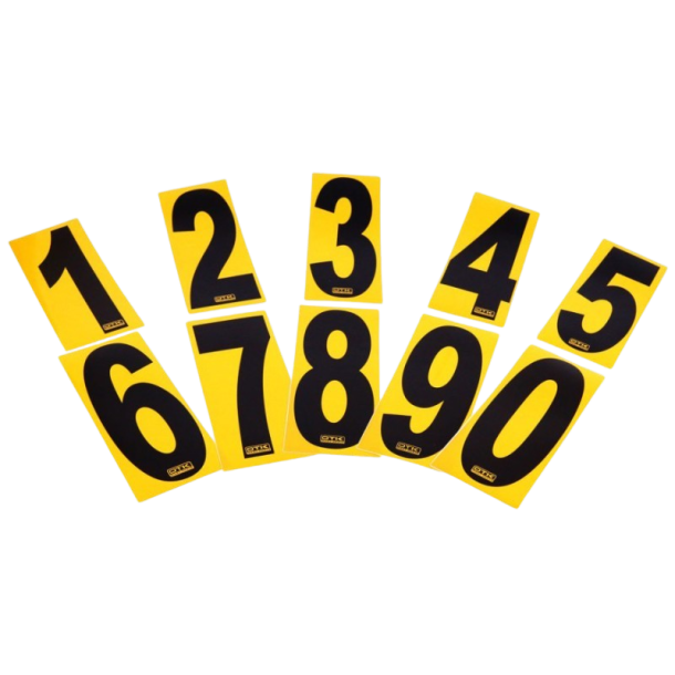 OTK startnummer med gul bakgrunn 16x6.5cm, pris per stk